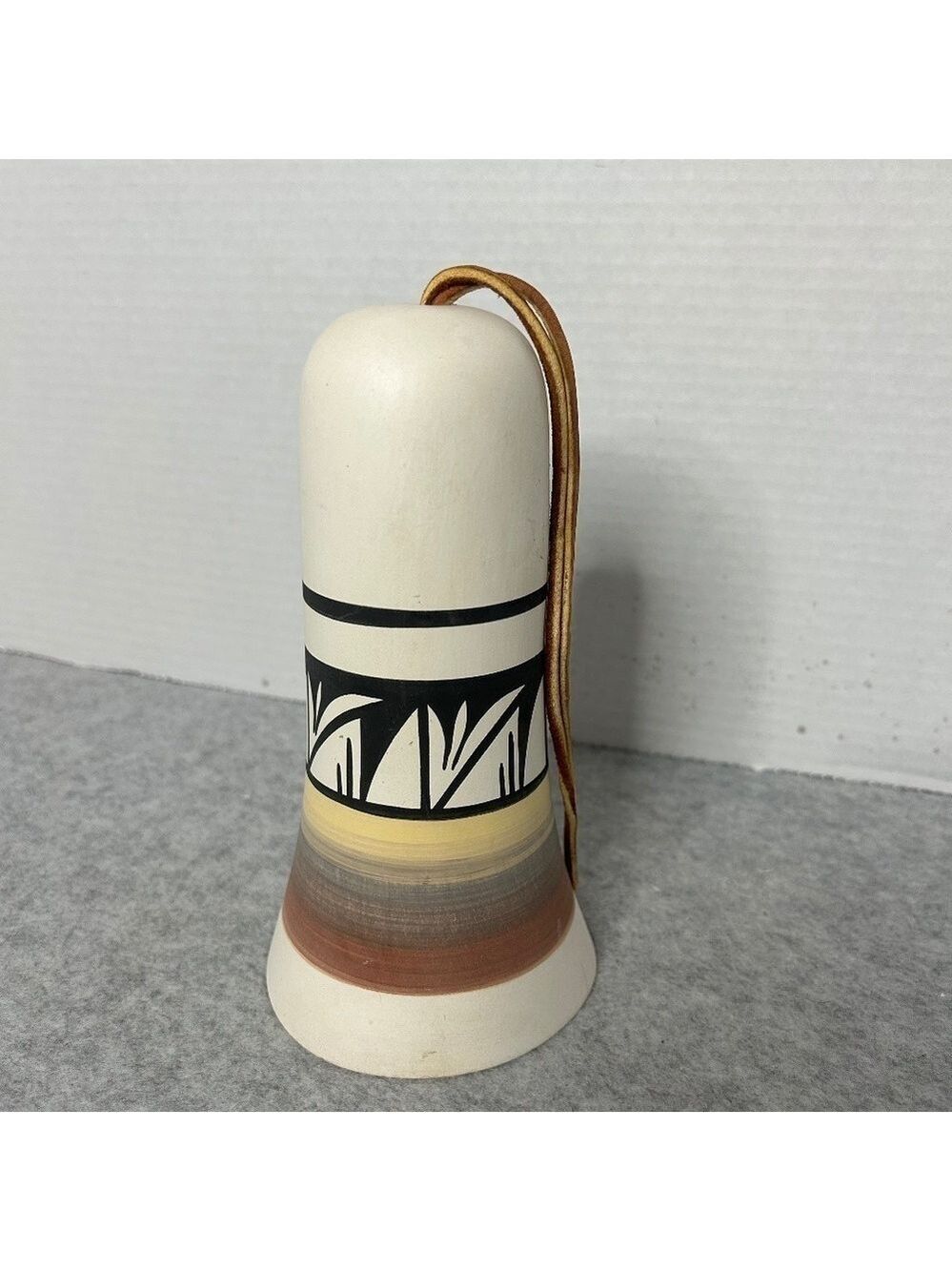 Handcrafted Navajo Pottery Bell 7.5” Leather Loop